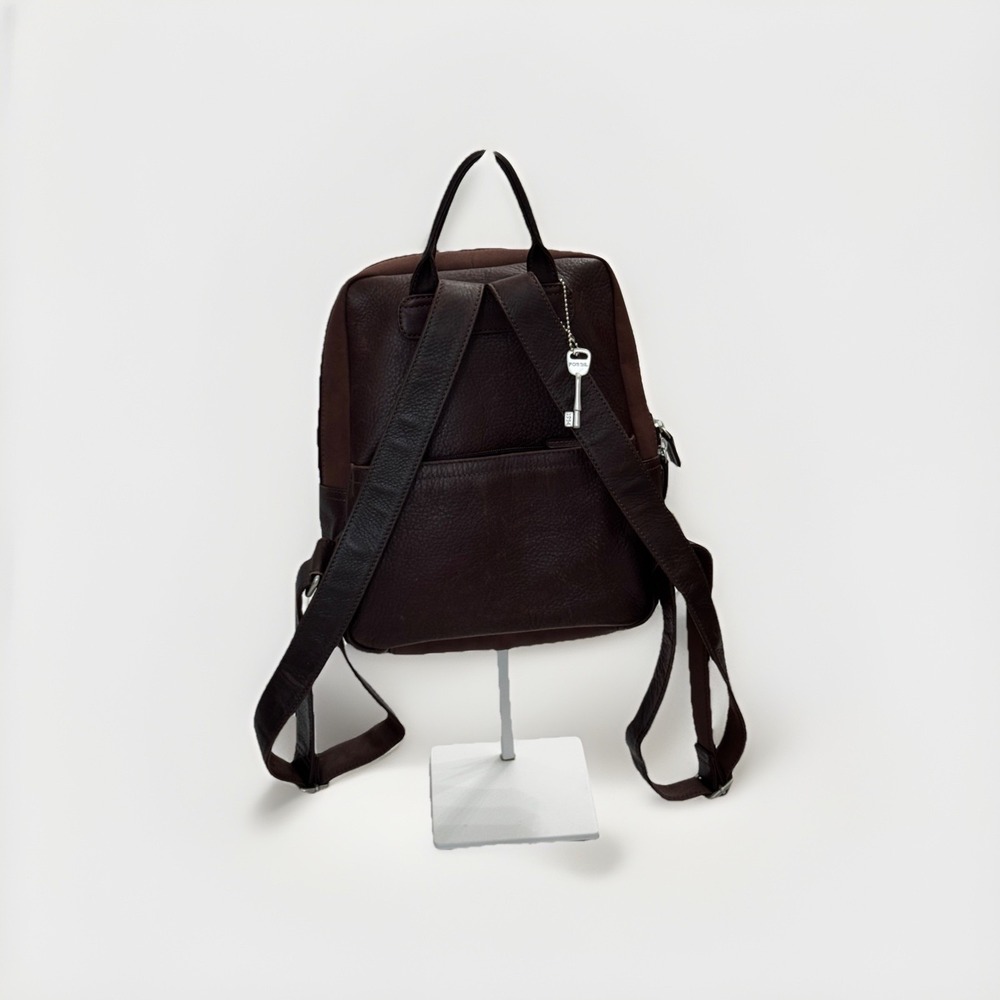 Fossil Leather Backpack/Purse Deep Brown 4 Outside Zipper Pockets Soft - Picture 2 of 8